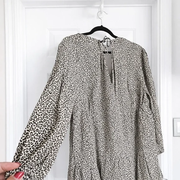 A New Day Leopard Print Tiered Babydoll Short Dress Long Sleeve 1X-3X - Picture 3 of 4